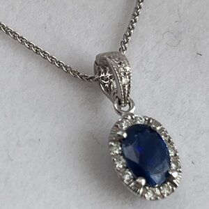 NEW 14k Solid Gold Sapphire Diamond Necklace